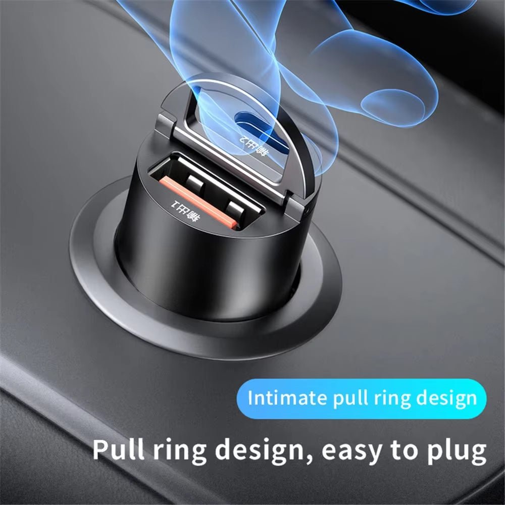 Car 100-200W Dual Port Mini USB Charger Ultra Fast Charging Cigarette Lighter Socket 12-24V Aluminum Cell Phone Charging Adapter - thewrightstore