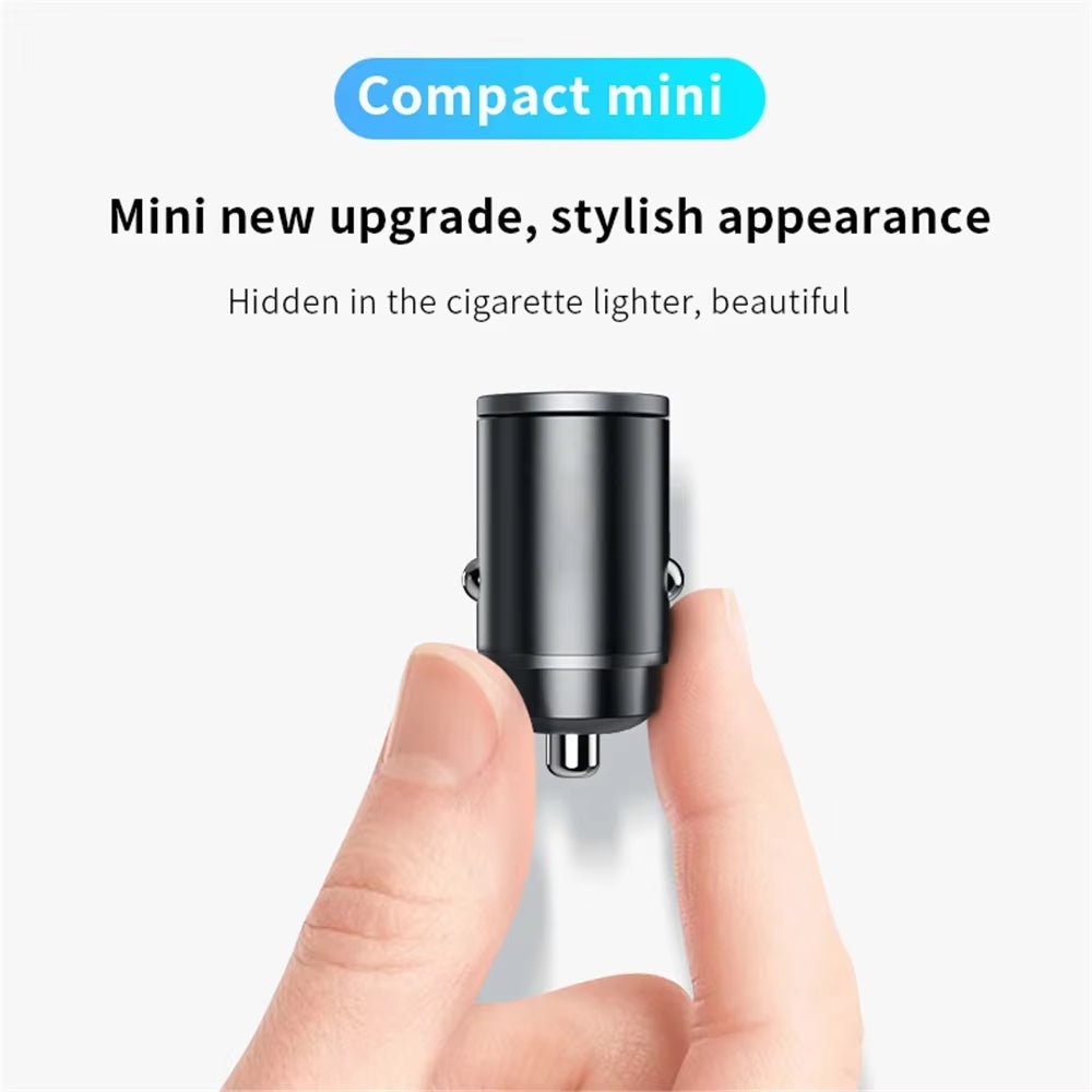Car 100-200W Dual Port Mini USB Charger Ultra Fast Charging Cigarette Lighter Socket 12-24V Aluminum Cell Phone Charging Adapter - thewrightstore