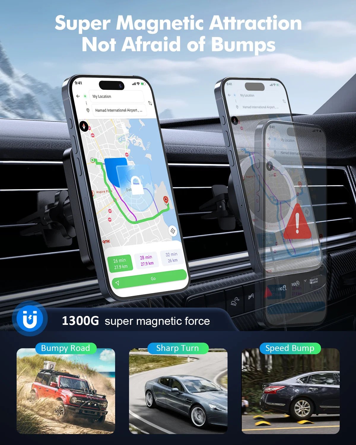 Car Mag - Safe Wireless Charger - Car Mount Fast Charging Air Vent Phone Holder Mount for Iphone 17/16/15/14/13/12 - Black - thewrightstore