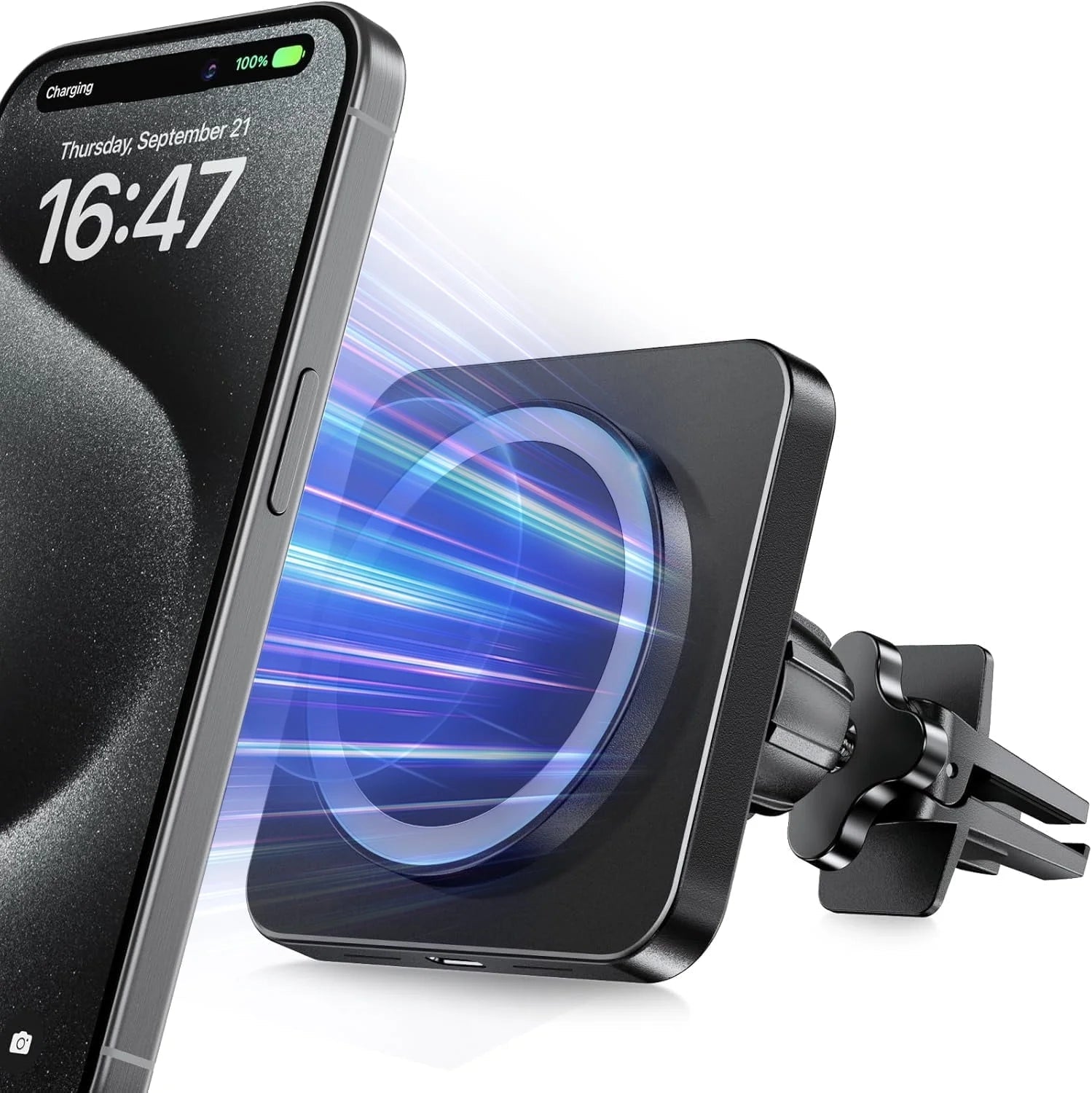 Car Mag - Safe Wireless Charger - Car Mount Fast Charging Air Vent Phone Holder Mount for Iphone 17/16/15/14/13/12 - Black - thewrightstore