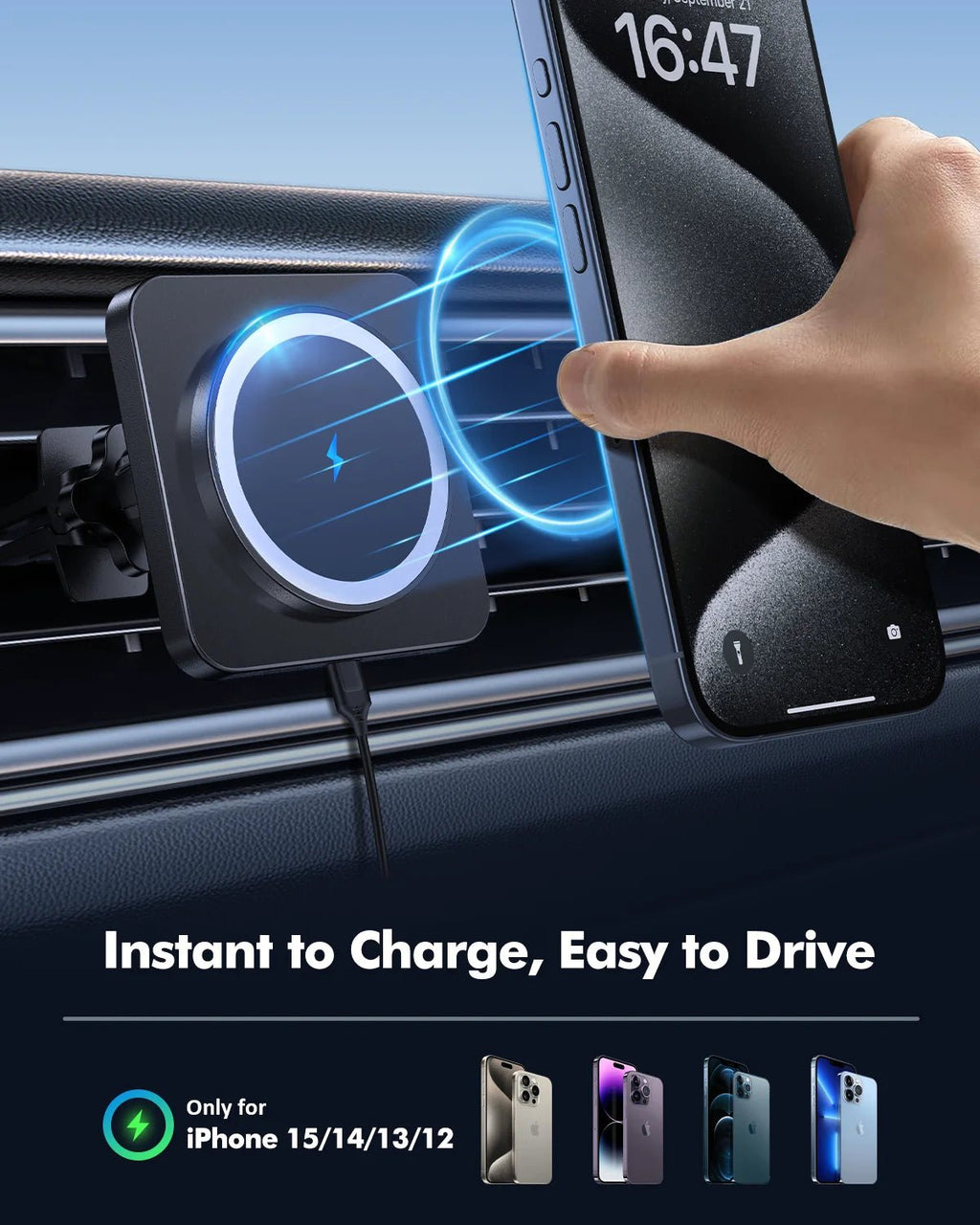 Car Mag - Safe Wireless Charger - Car Mount Fast Charging Air Vent Phone Holder Mount for Iphone 17/16/15/14/13/12 - Black - thewrightstore