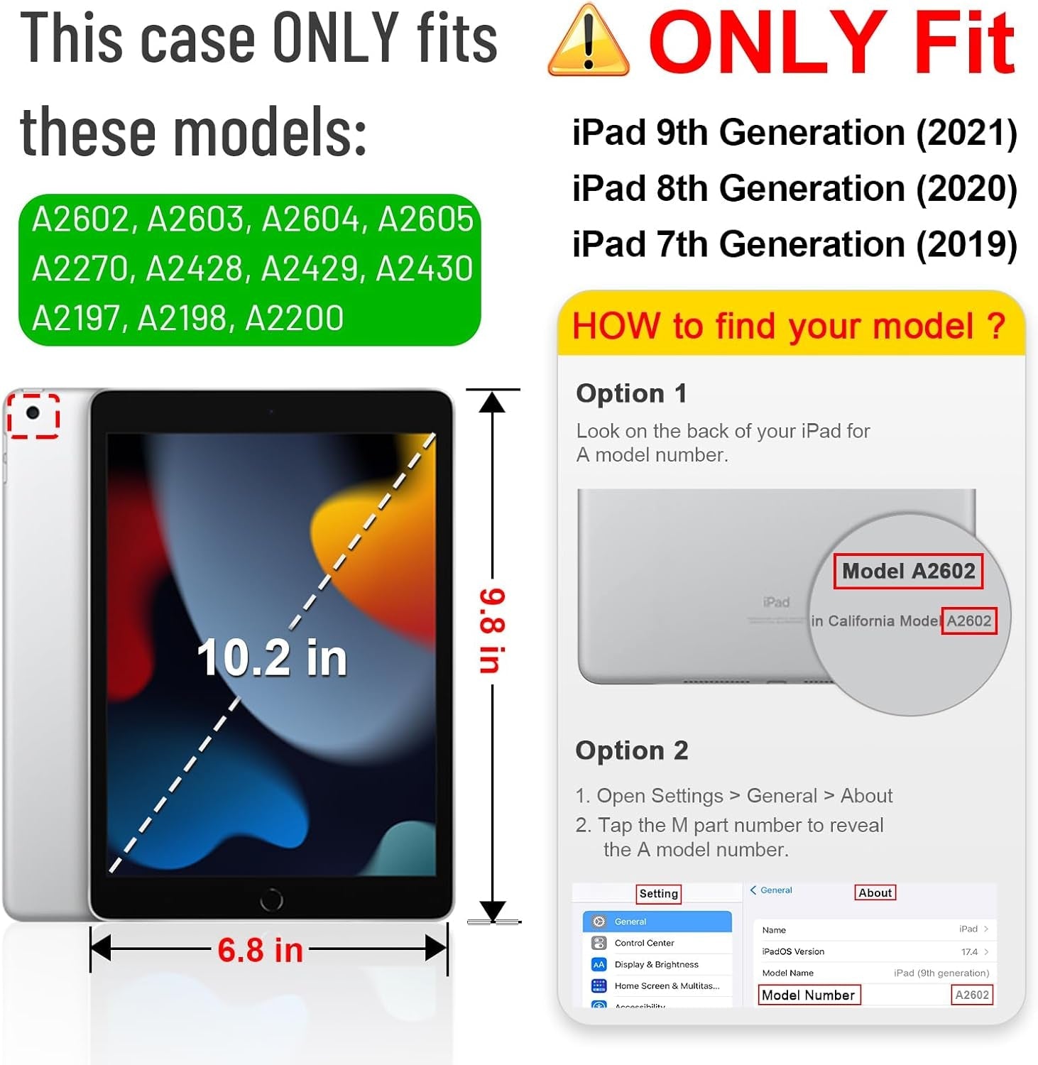 Case for Ipad 9Th / 8Th / 7Th Generation (2021/2020/2019) 10.2 Inch - [Corner Protection] Multi - Angle Viewing Stand Cover.