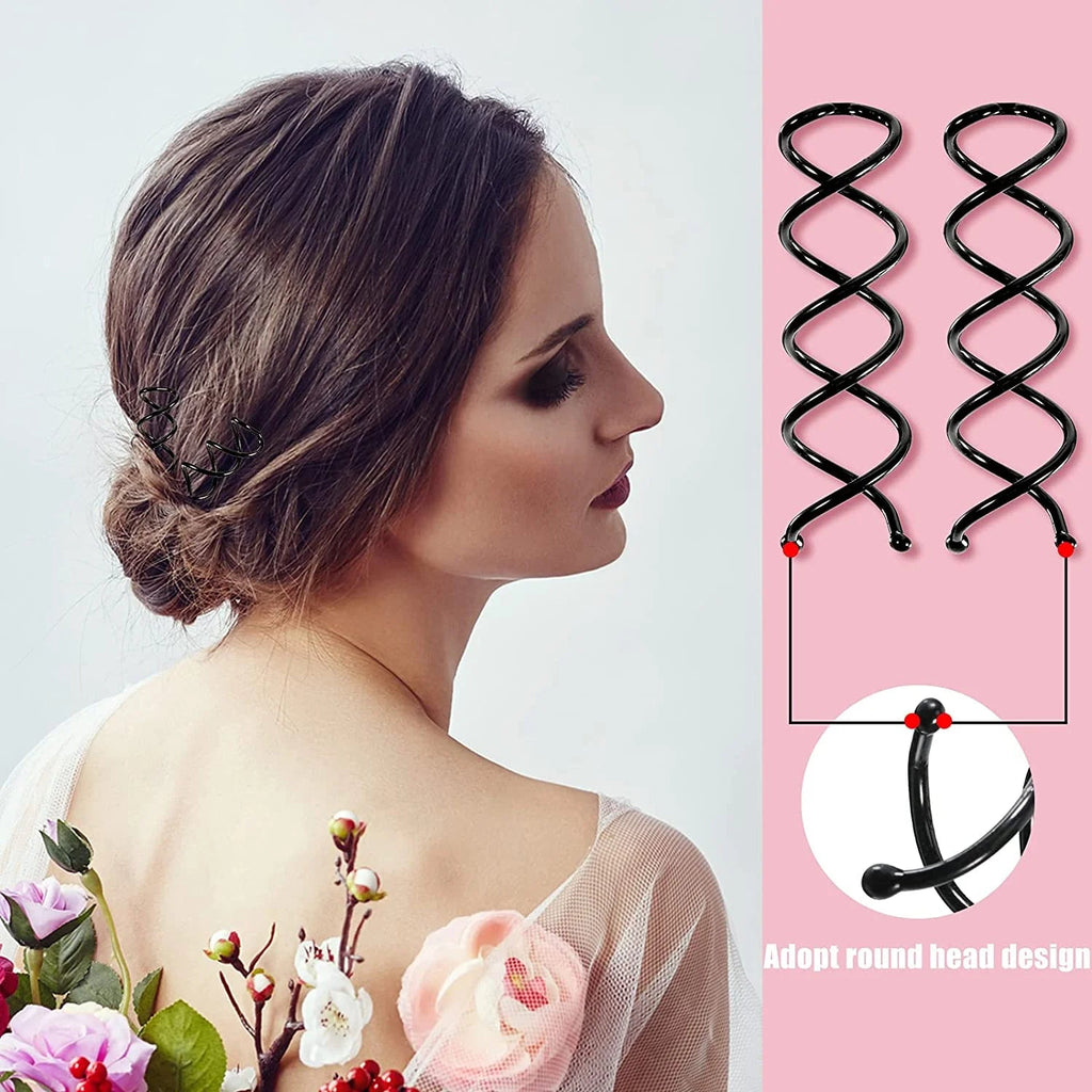 Casewin 20Pcs Spiral Hair Pins, Rotating Pin Non - Scratch round Tips, Twist Screw Hair Pin for Women Bun Hair Style DIY, Spiral Bobby Pins Black - thewrightstore
