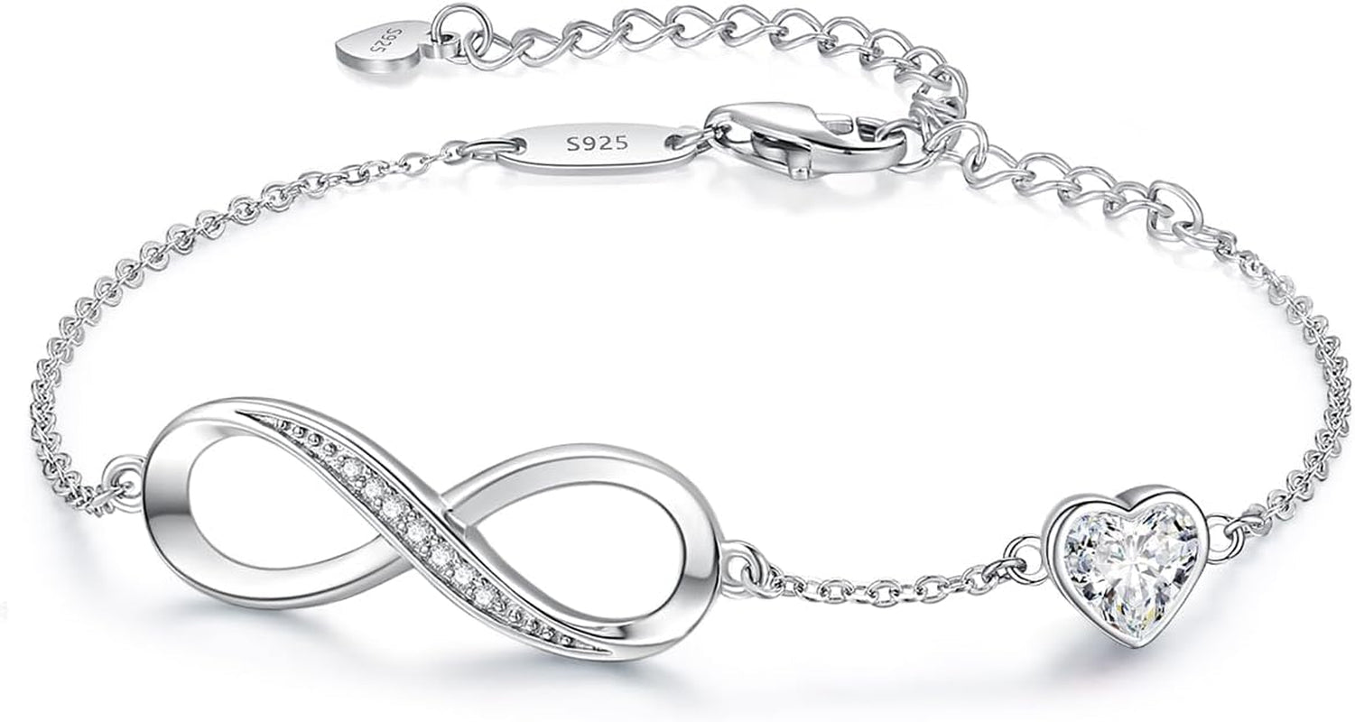 CDE Sterling Silver Adjustable Infinity Heart Birthstone Charm Bracelet - Elegant Gift for all holidays.  Get yours now!