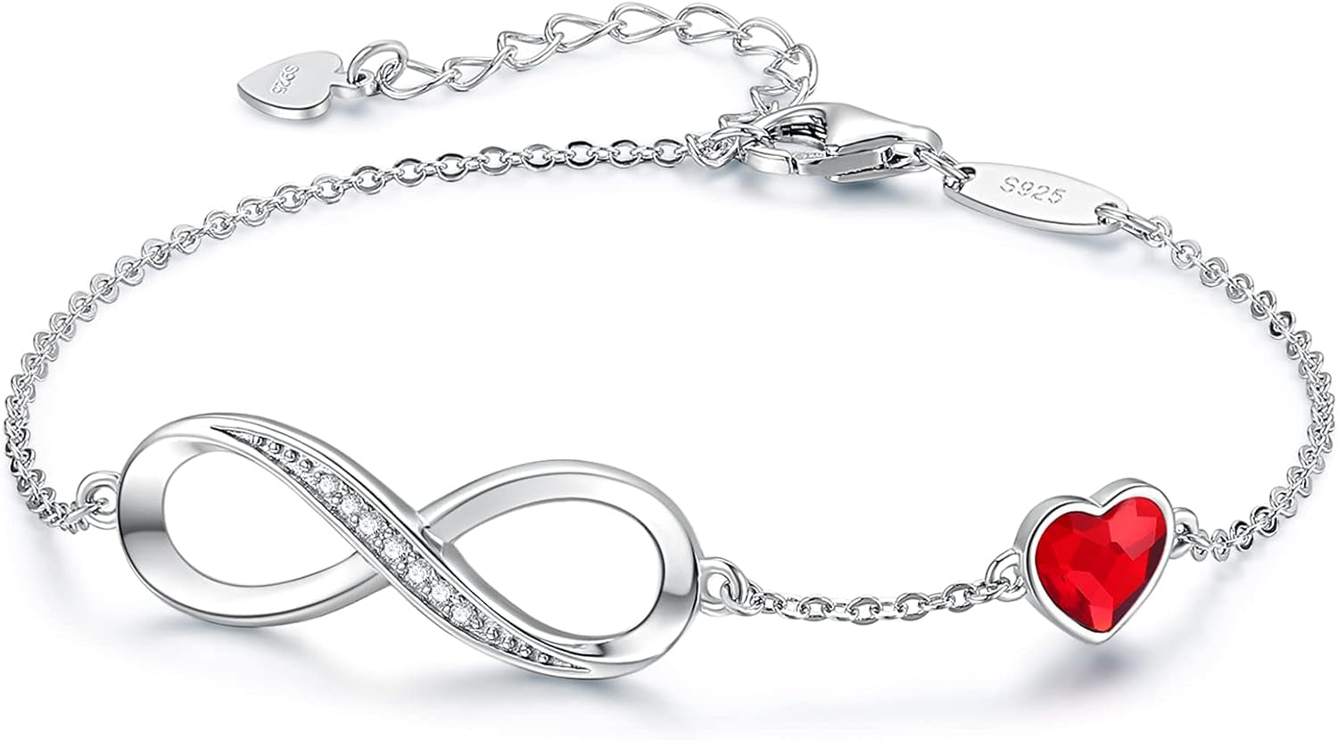 CDE Sterling Silver Adjustable Infinity Heart Birthstone Charm Bracelet - Elegant Gift for Mother's Day, Valentine's Day, Christmas, Anniversaries, and Birthdays for Her - thewrightstore