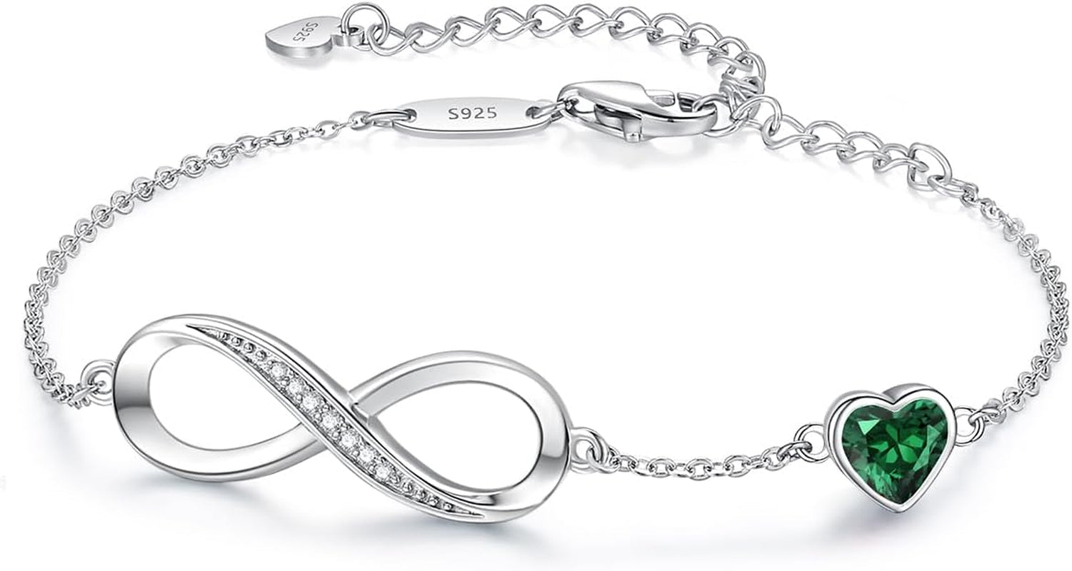 CDE Sterling Silver Adjustable Infinity Heart Birthstone Charm Bracelet - Elegant Gift for all holidays.  Get yours now!