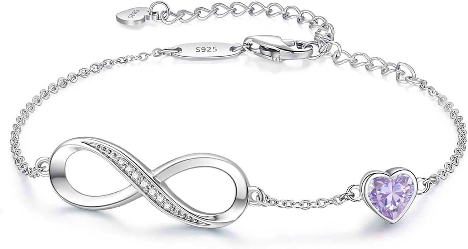 CDE Sterling Silver Adjustable Infinity Heart Birthstone Charm Bracelet - Elegant Gift for all holidays.  Get yours now!