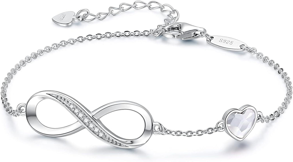 CDE Sterling Silver Adjustable Infinity Heart Birthstone Charm Bracelet - Elegant Gift for Mother's Day, Valentine's Day, Christmas, Anniversaries, and Birthdays for Her - thewrightstore
