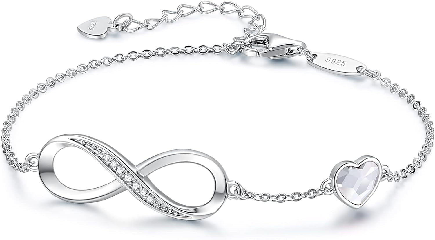 CDE Sterling Silver Adjustable Infinity Heart Birthstone Charm Bracelet - Elegant Gift for Mother's Day, Valentine's Day, Christmas, Anniversaries, and Birthdays for Her - thewrightstore