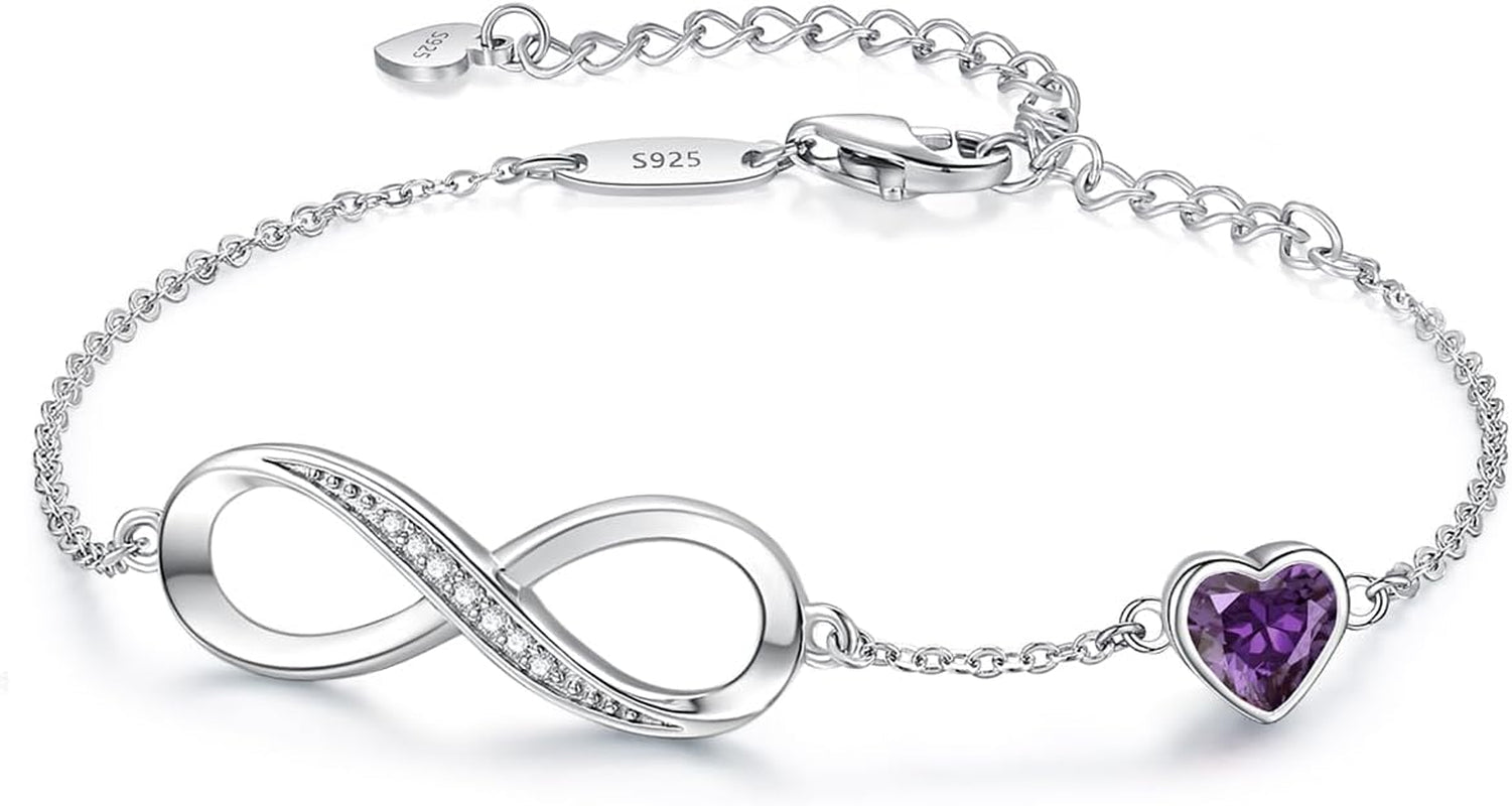CDE Sterling Silver Adjustable Infinity Heart Birthstone Charm Bracelet - Elegant Gift for all holidays.  Get yours now!