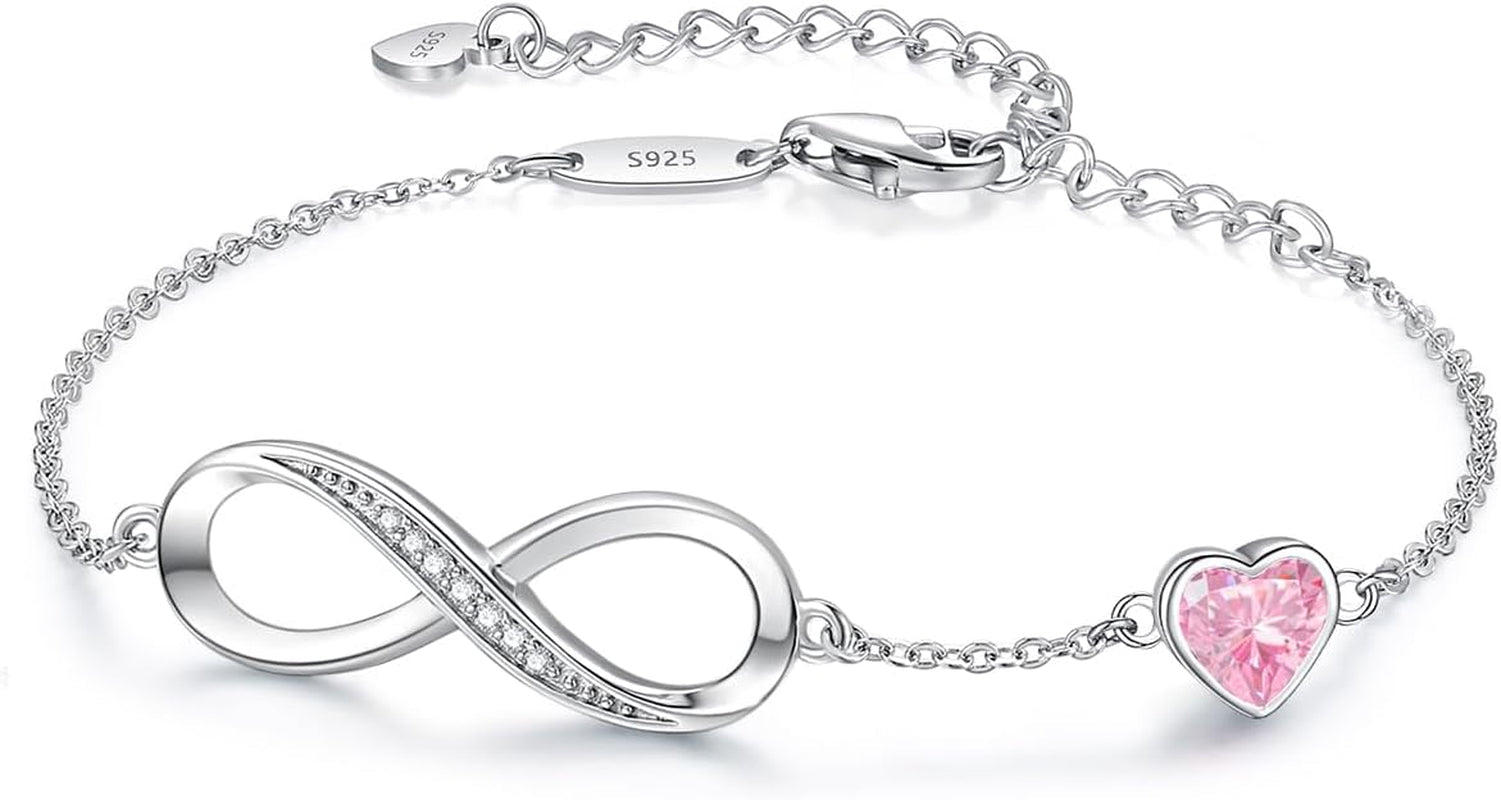 CDE Sterling Silver Adjustable Infinity Heart Birthstone Charm Bracelet - Elegant Gift for all holidays.  Get yours now!