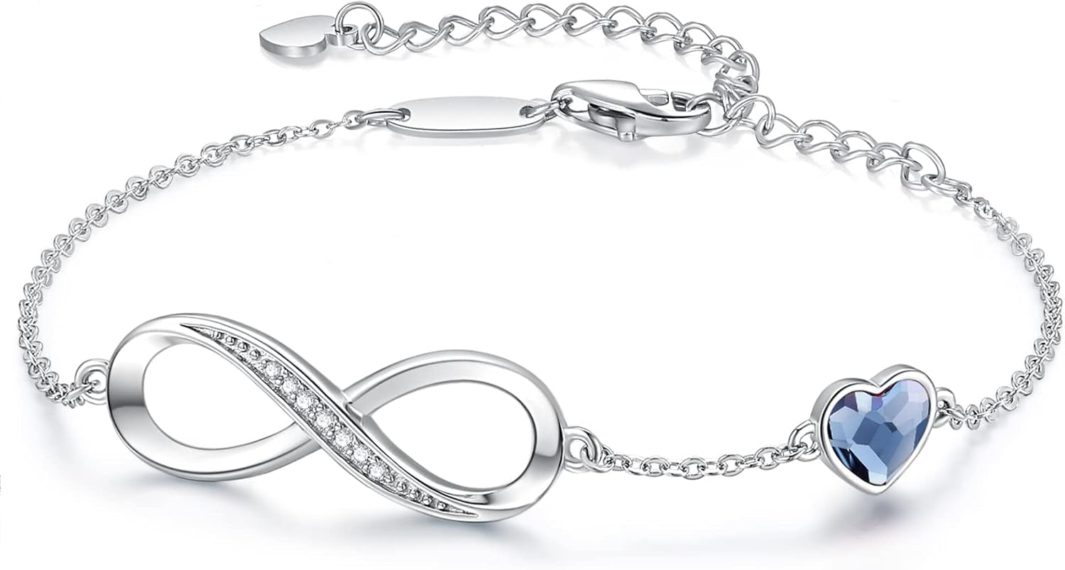 CDE Sterling Silver Adjustable Infinity Heart Birthstone Charm Bracelet - Elegant Gift for all holidays.  Get yours now!