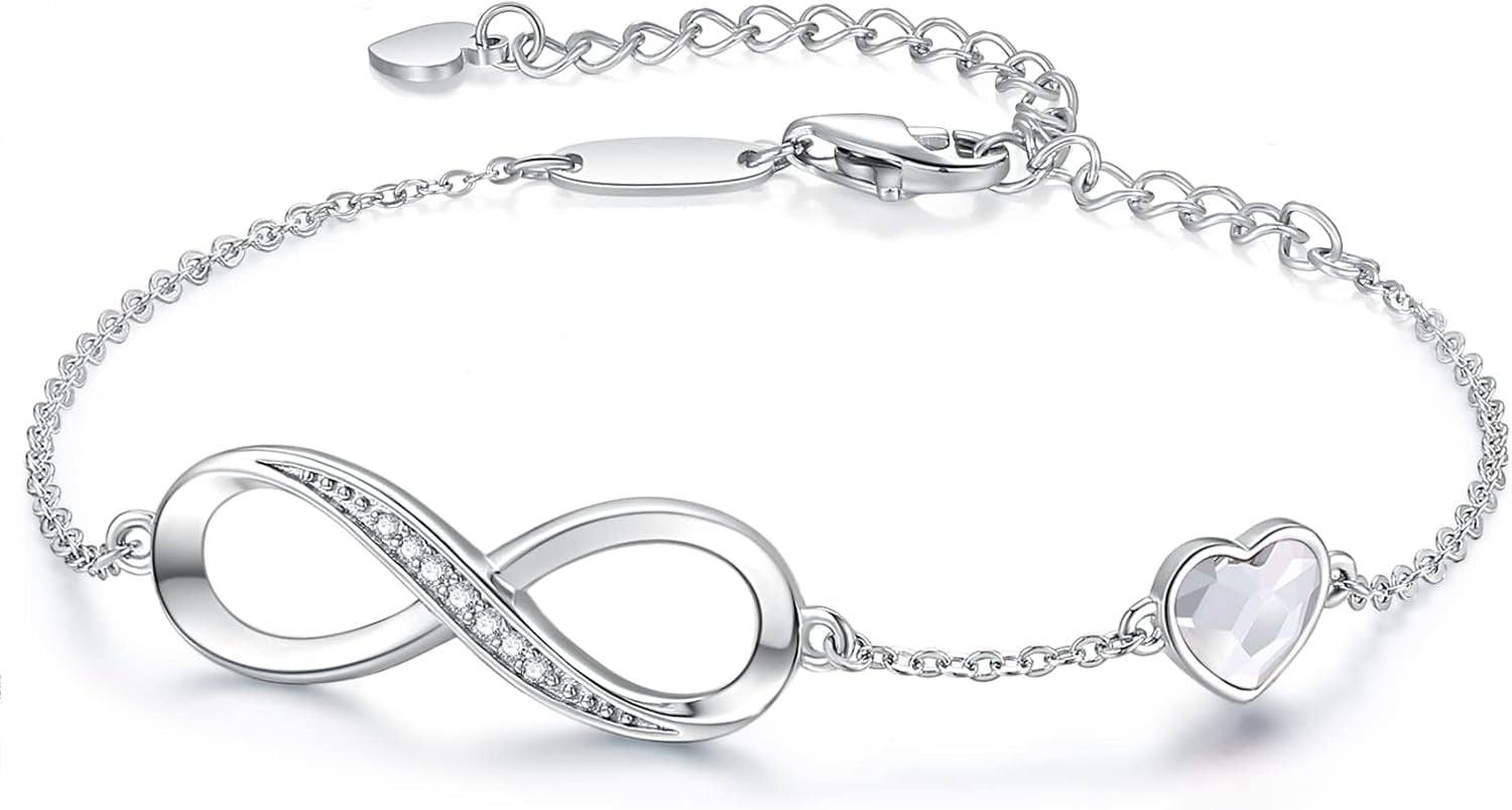 CDE Sterling Silver Adjustable Infinity Heart Birthstone Charm Bracelet - Elegant Gift for all holidays.  Get yours now!