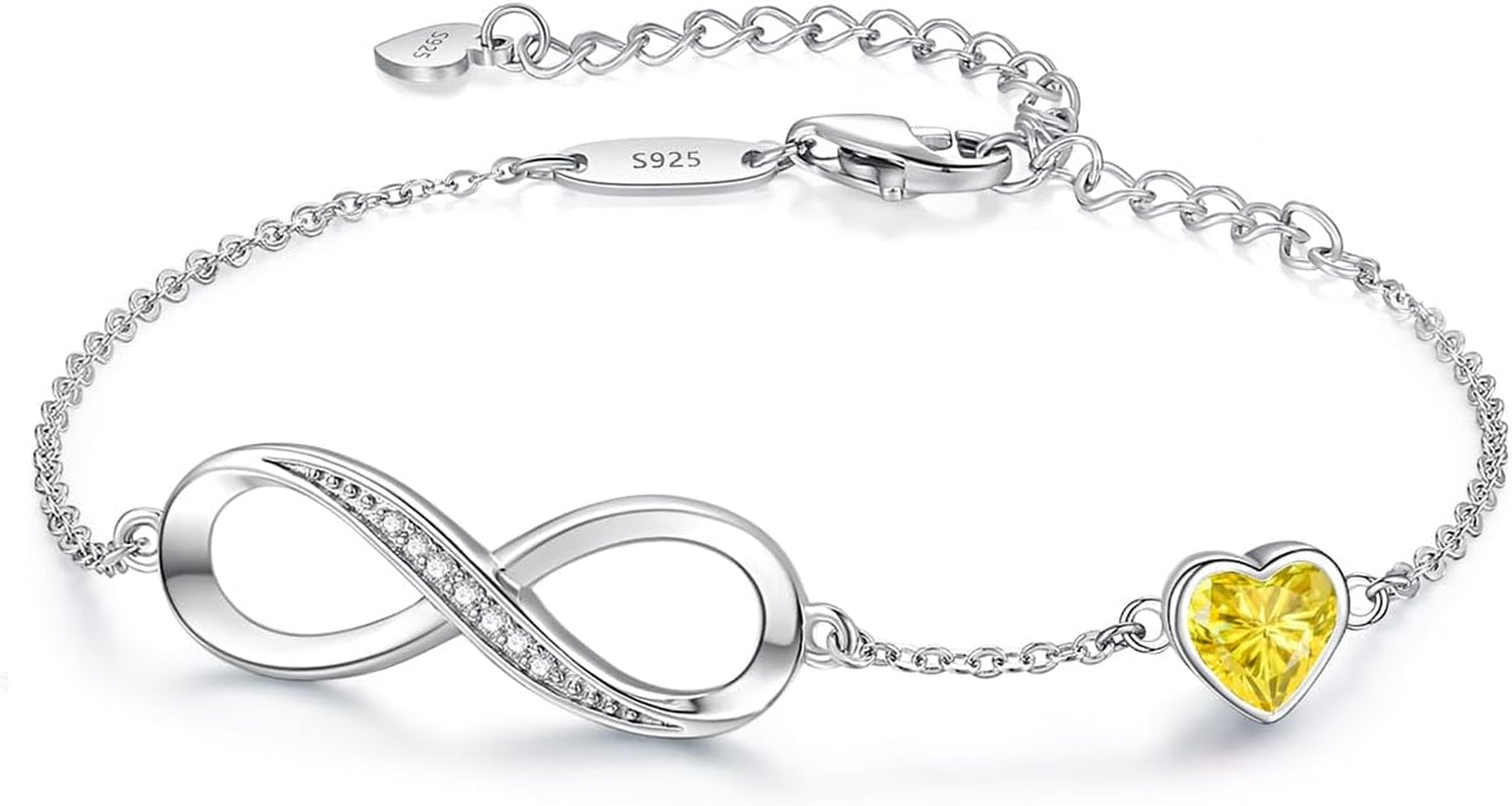 CDE Sterling Silver Adjustable Infinity Heart Birthstone Charm Bracelet - Elegant Gift for all holidays.  Get yours now!