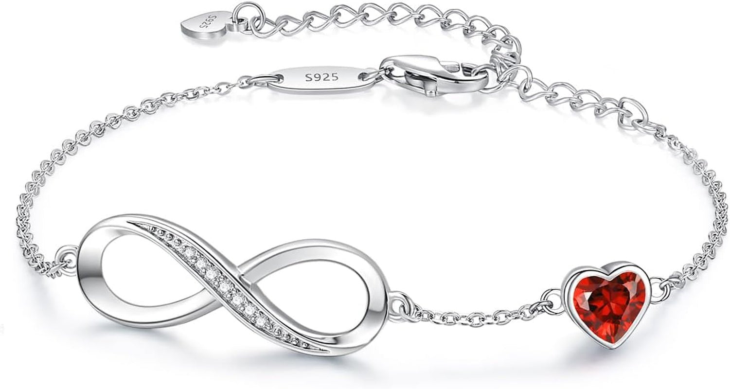 CDE Sterling Silver Adjustable Infinity Heart Birthstone Charm Bracelet - Elegant Gift for all holidays.  Get yours now!