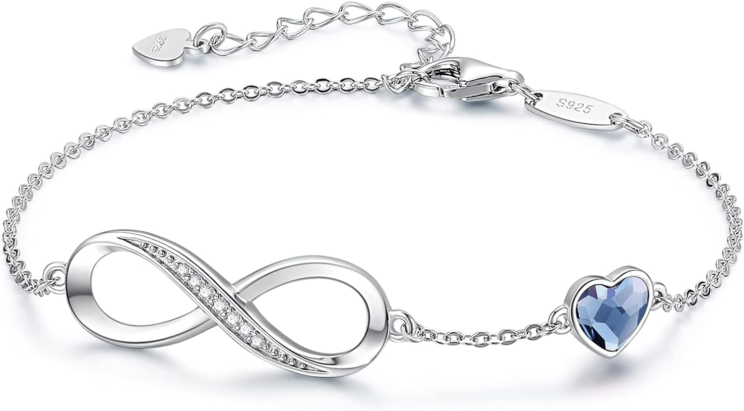 CDE Sterling Silver Adjustable Infinity Heart Birthstone Charm Bracelet - Elegant Gift for all holidays.  Get yours now!