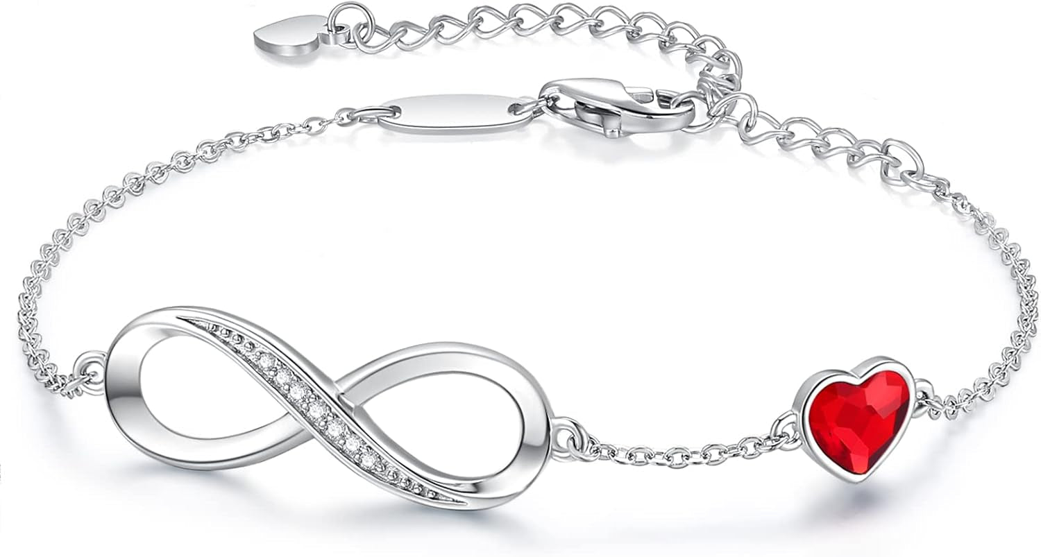CDE Sterling Silver Adjustable Infinity Heart Birthstone Charm Bracelet - Elegant Gift for all holidays.  Get yours now!