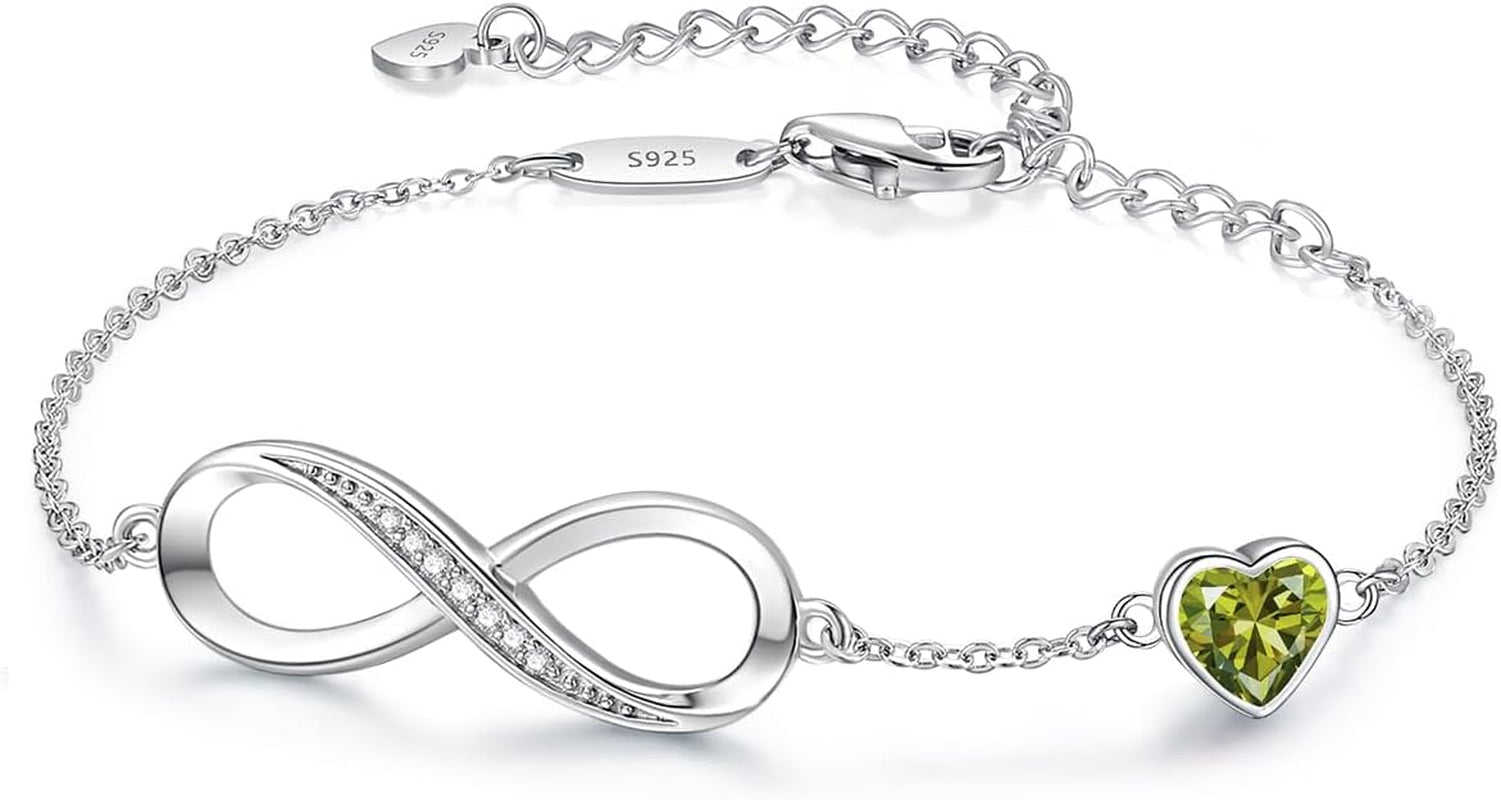 CDE Sterling Silver Adjustable Infinity Heart Birthstone Charm Bracelet - Elegant Gift for all holidays.  Get yours now!