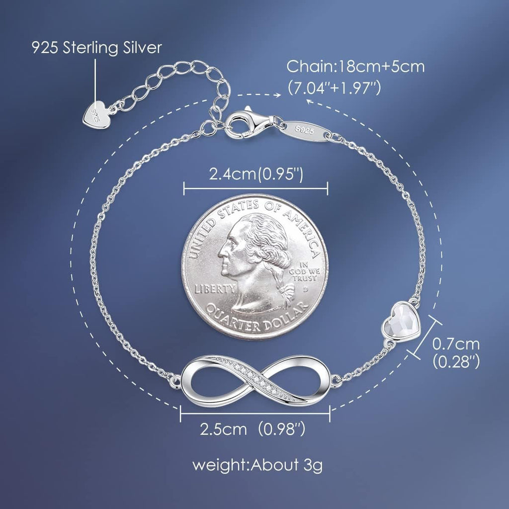 CDE Sterling Silver Adjustable Infinity Heart Birthstone Charm Bracelet - Elegant Gift for Mother's Day, Valentine's Day, Christmas, Anniversaries, and Birthdays for Her - thewrightstore