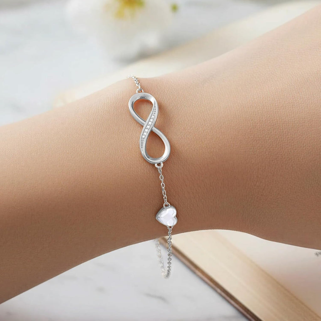 CDE Sterling Silver Adjustable Infinity Heart Birthstone Charm Bracelet - Elegant Gift for Mother's Day, Valentine's Day, Christmas, Anniversaries, and Birthdays for Her - thewrightstore