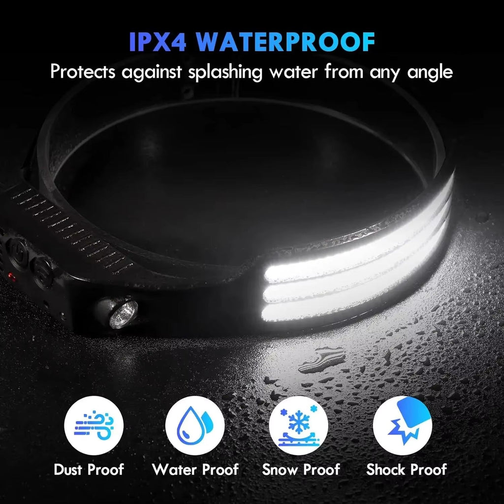 COB LED Headlamp Induction Head Lamp Built - In Battery USB Rechargeable Head Flashlight Outdoor Camping Fishing Sensor Headlight - thewrightstore