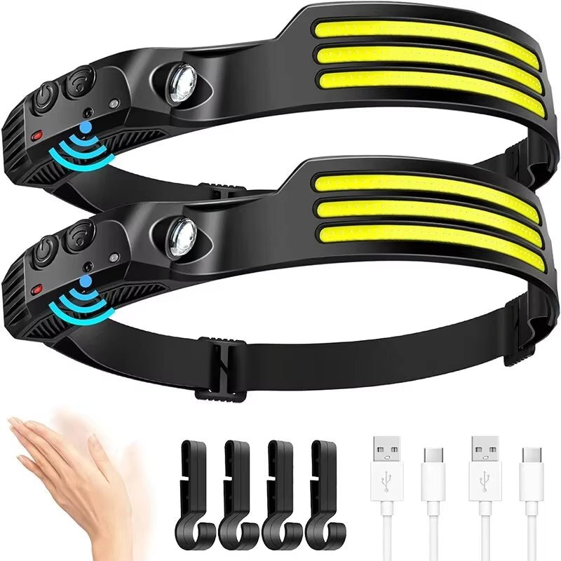 COB LED Headlamp Induction Head Lamp Built - In Battery USB Rechargeable Head Flashlight Outdoor Camping Fishing Sensor Headlight - thewrightstore