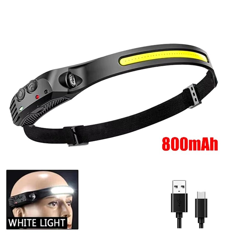 COB LED Headlamp Induction Head Lamp Built - In Battery USB Rechargeable Head Flashlight Outdoor Camping Fishing Sensor Headlight - thewrightstore