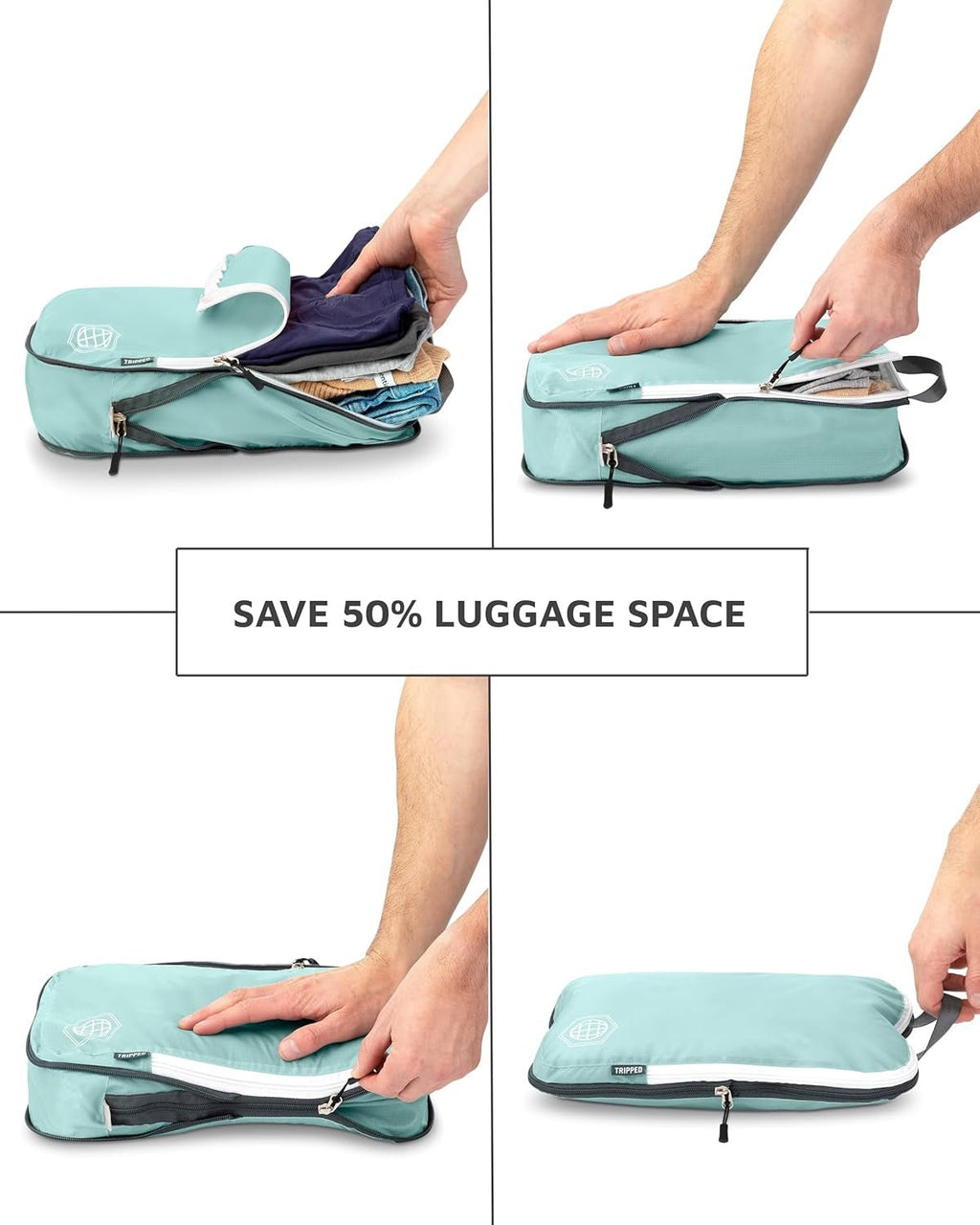 Compression Packing Cubes for Travel, 6 - Piece Lightweight Packing Cubes Set for Carry - On Luggage & Backpacks – (Dusty Teal/White) - thewrightstore