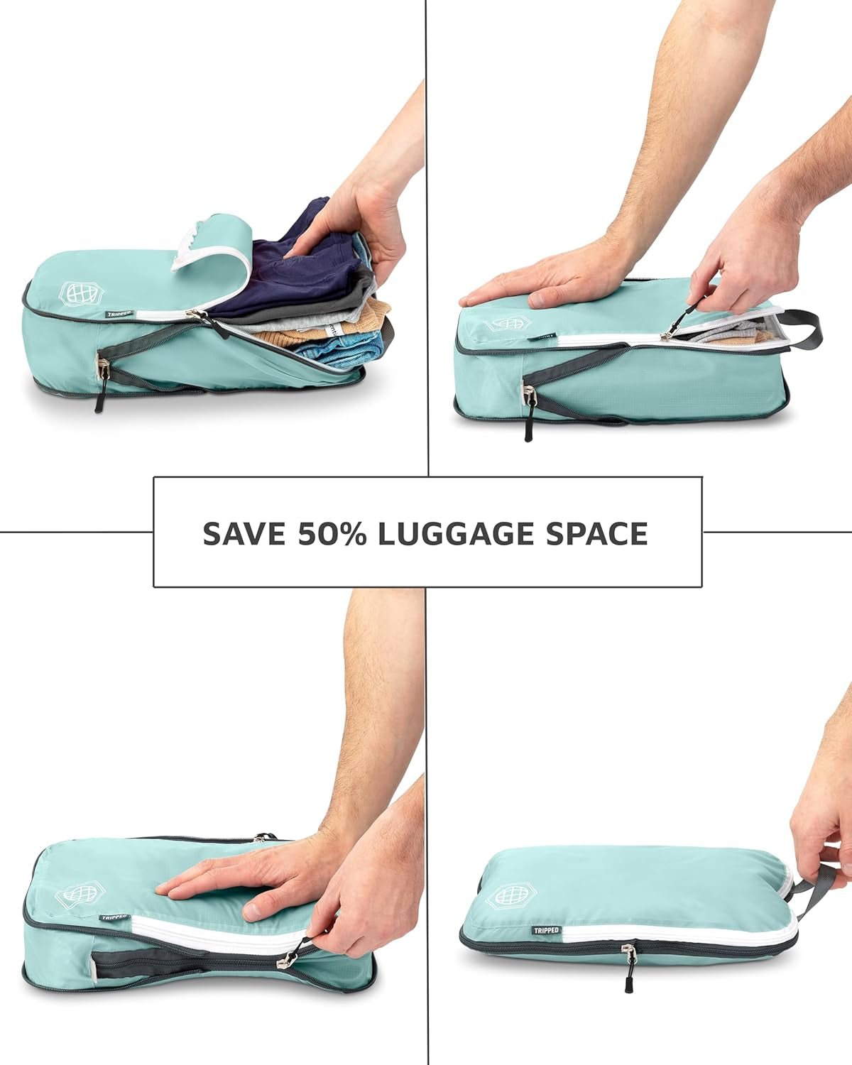 Compression Packing Cubes for Travel, 6 - Piece Lightweight Packing Cubes Set for Carry - On Luggage & Backpacks – (Dusty Teal/White) - thewrightstore
