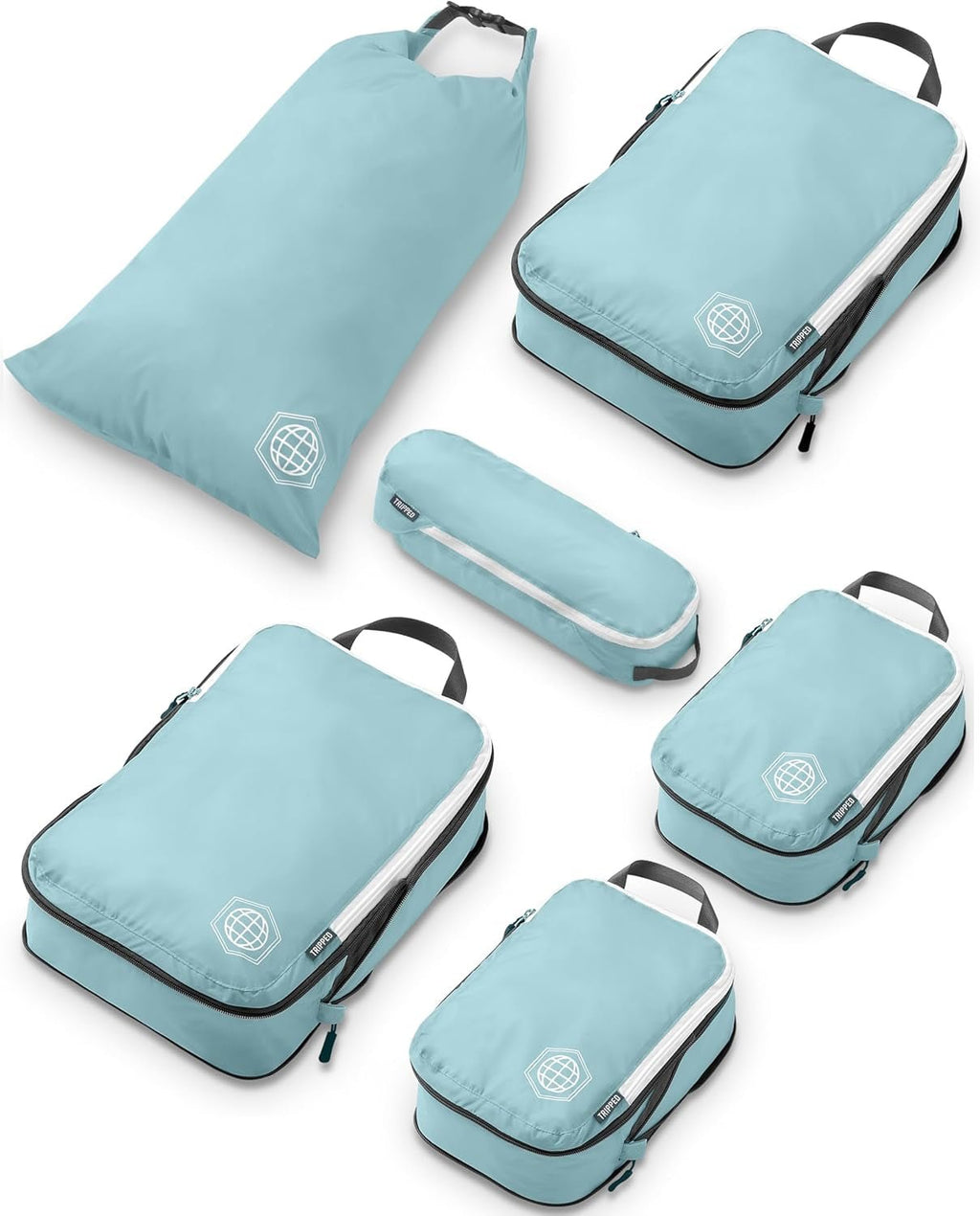 Compression Packing Cubes for Travel, 6 - Piece Lightweight Packing Cubes Set for Carry - On Luggage & Backpacks – (Dusty Teal/White) - thewrightstore