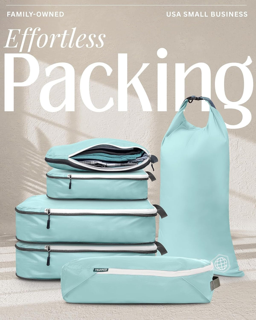 Compression Packing Cubes for Travel, 6 - Piece Lightweight Packing Cubes Set for Carry - On Luggage & Backpacks – (Dusty Teal/White) - thewrightstore