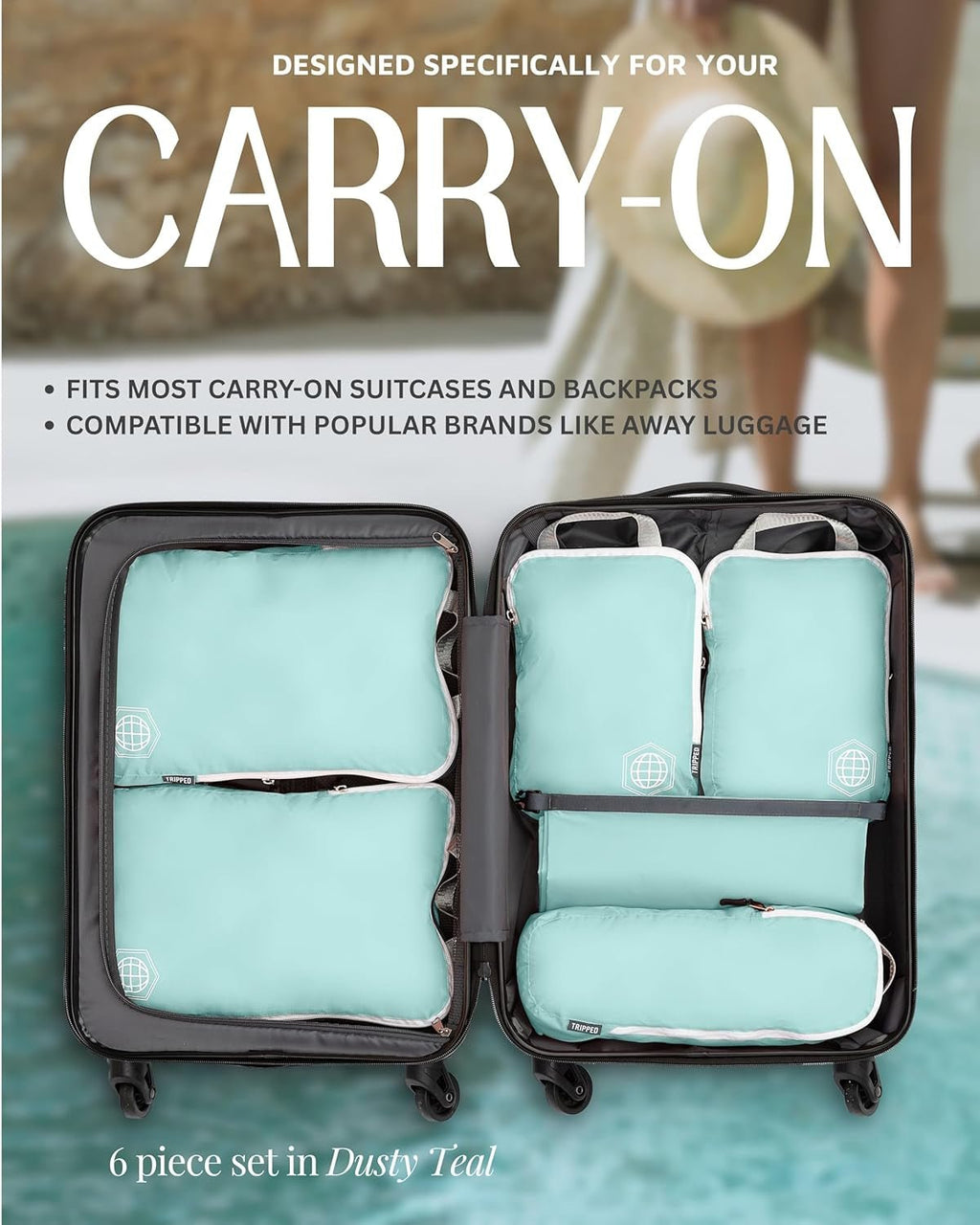 Compression Packing Cubes for Travel, 6 - Piece Lightweight Packing Cubes Set for Carry - On Luggage & Backpacks – (Dusty Teal/White) - thewrightstore