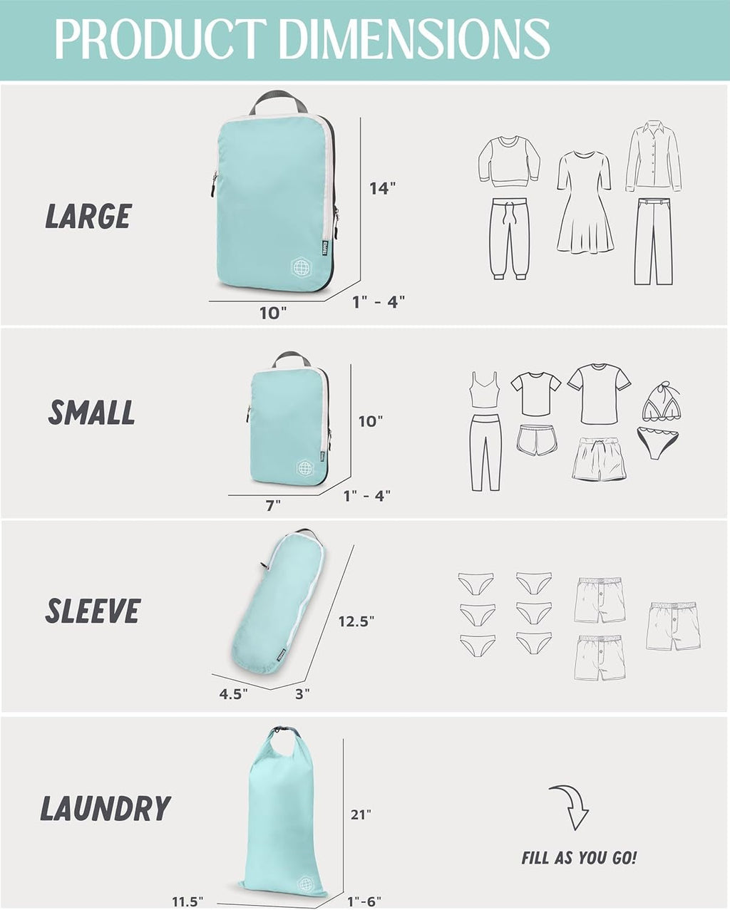 Compression Packing Cubes for Travel, 6 - Piece Lightweight Packing Cubes Set for Carry - On Luggage & Backpacks – (Dusty Teal/White) - thewrightstore