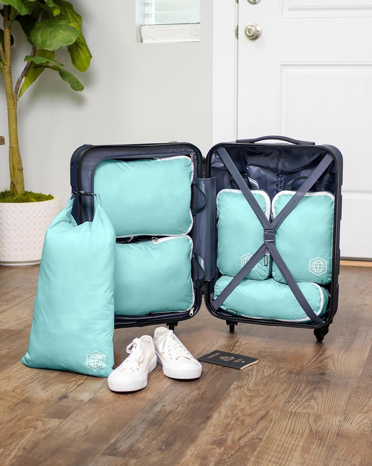 Compression Packing Cubes for Travel, 6 - Piece Lightweight Packing Cubes Set for Carry - On Luggage & Backpacks – (Dusty Teal/White) - thewrightstore