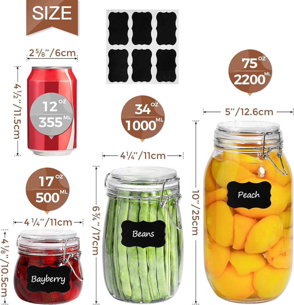 Comsaf 6-Pack 17oz Short Glass Jars - Airtight Food Canisters for Spices, Nuts, and Snacks - Pint-Sized Canning Jar Set for Jams, Pickles, and Pantry Organization - thewrightstore
