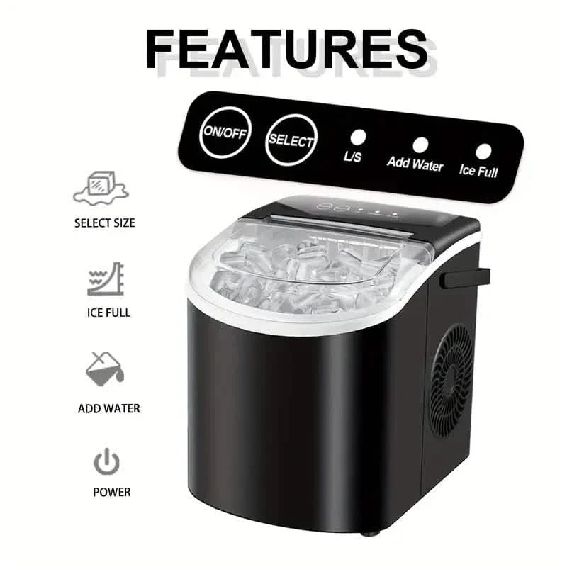 Countertop Portable Ice Maker – 26lb/24h, 9 Cubes/6min, Black - thewrightstore