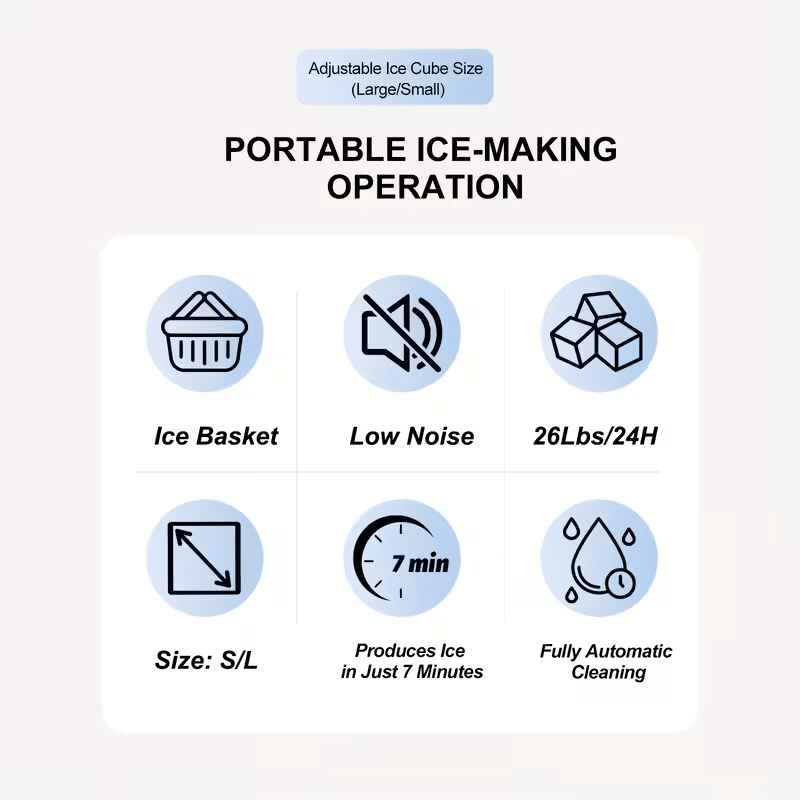 Countertop Portable Ice Maker – 26lb/24h, 9 Cubes/6min, Black - thewrightstore