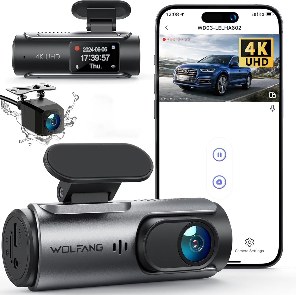 Dash Cam Front and Rear, 4K+1080P Dual Car Camera, Parking Monitor, Loop Recording - thewrightstore