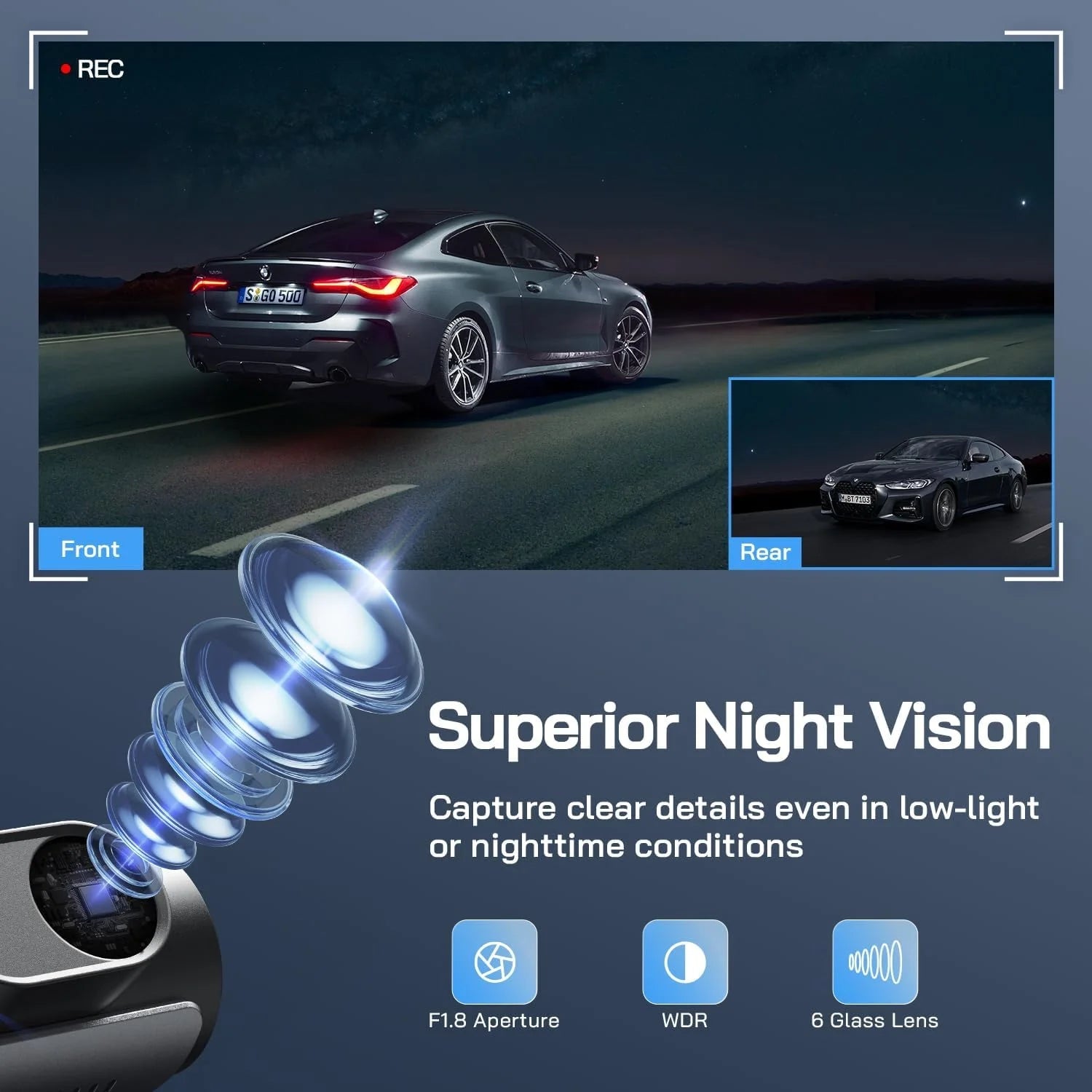 Dash Cam Front and Rear, 4K+1080P Dual Car Camera, Parking Monitor, Loop Recording - thewrightstore