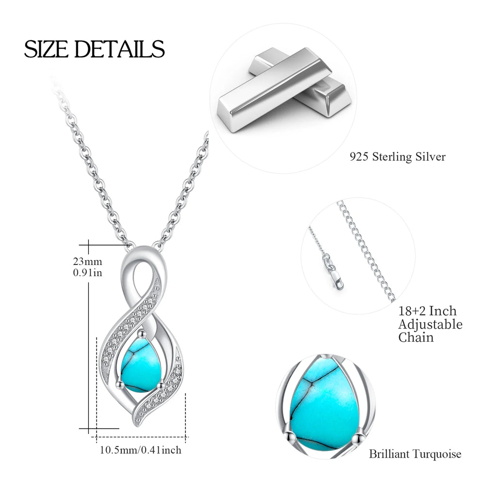AOVEAO Turquoise Pendant Necklace 925 Sterling Silver Necklaces for Women Mom Wife 18K White Gold Plated Jewelry Birthday Mother'S Day Gifts
