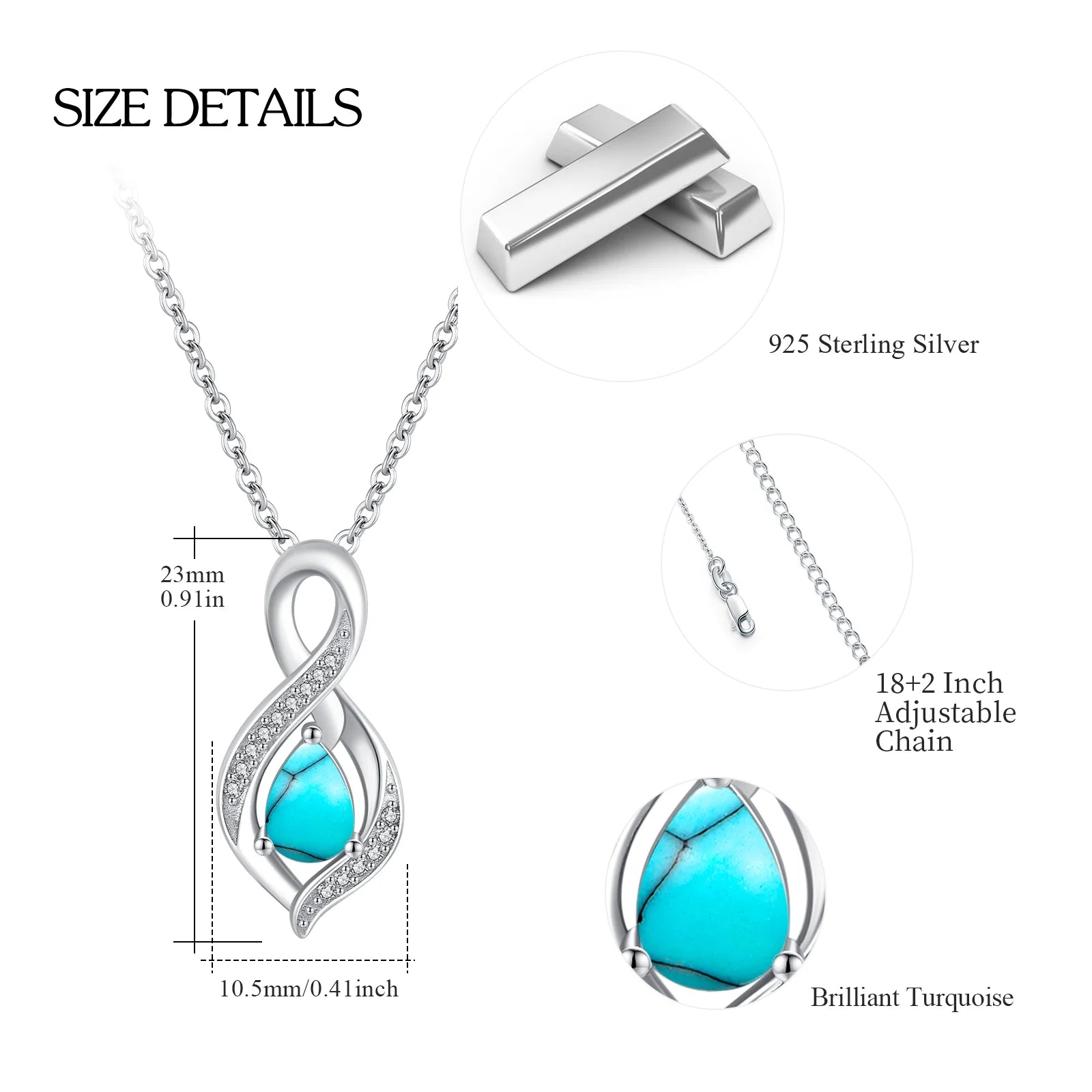 AOVEAO Turquoise Pendant Necklace 925 Sterling Silver Necklaces for Women Mom Wife 18K White Gold Plated Jewelry Birthday Mother'S Day Gifts
