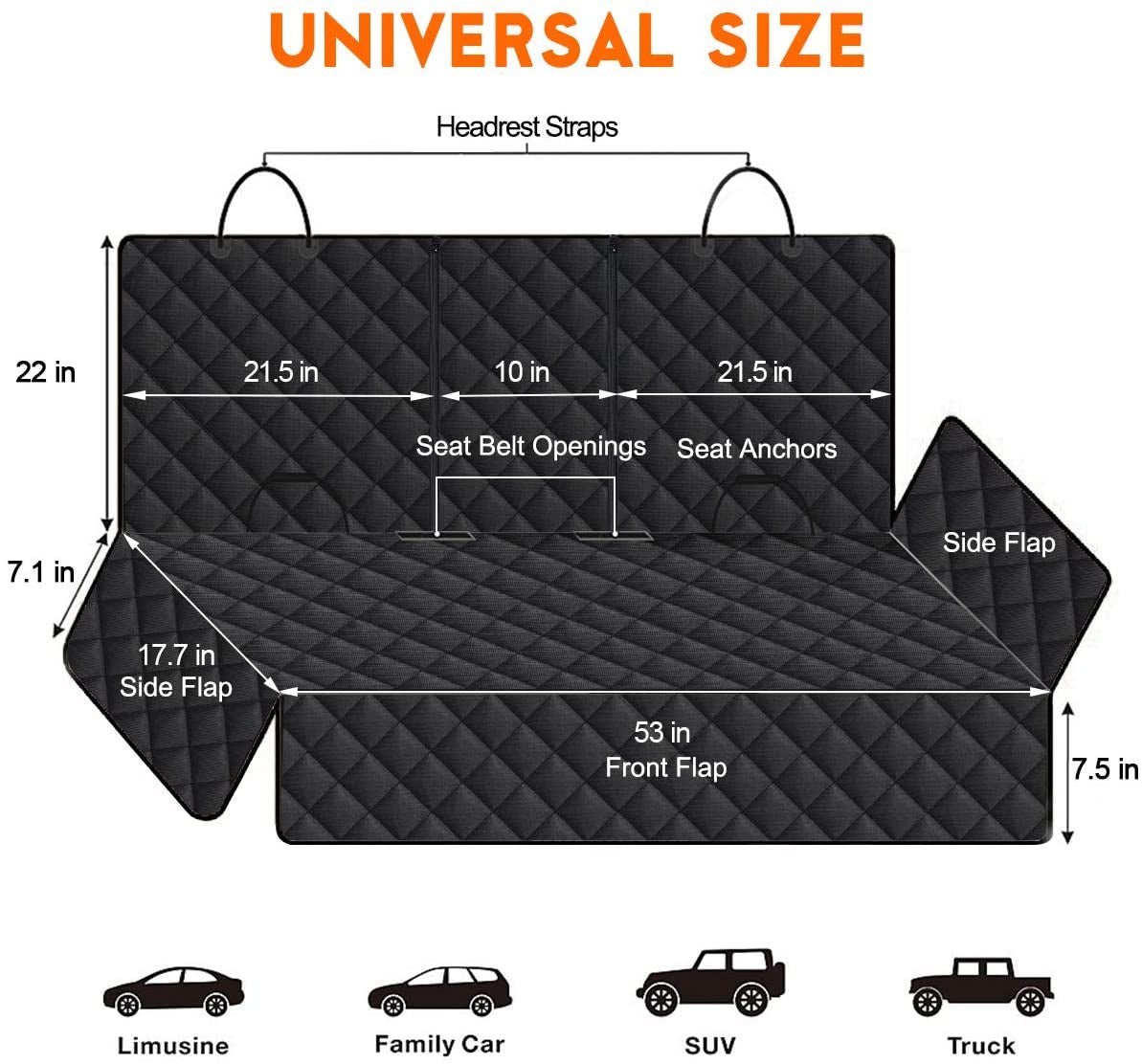 Dog Car Seat Cover, Back Seat Cover for Dogs Pet Car Seat Protector Waterproof Bench Car Seat Cover, Non - Slip Reat Seat Cover Fits Middle Armrest for Most Cars Trucks Suvs - Black - thewrightstore