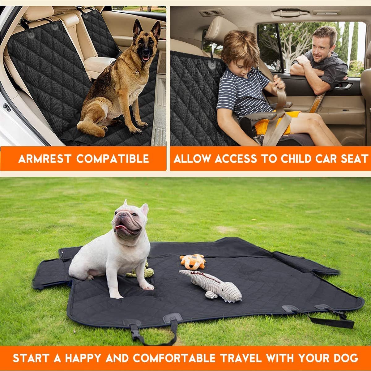 Dog Car Seat Cover, Back Seat Cover for Dogs Pet Car Seat Protector Waterproof Bench Car Seat Cover, Non - Slip Reat Seat Cover Fits Middle Armrest for Most Cars Trucks Suvs - Black - thewrightstore