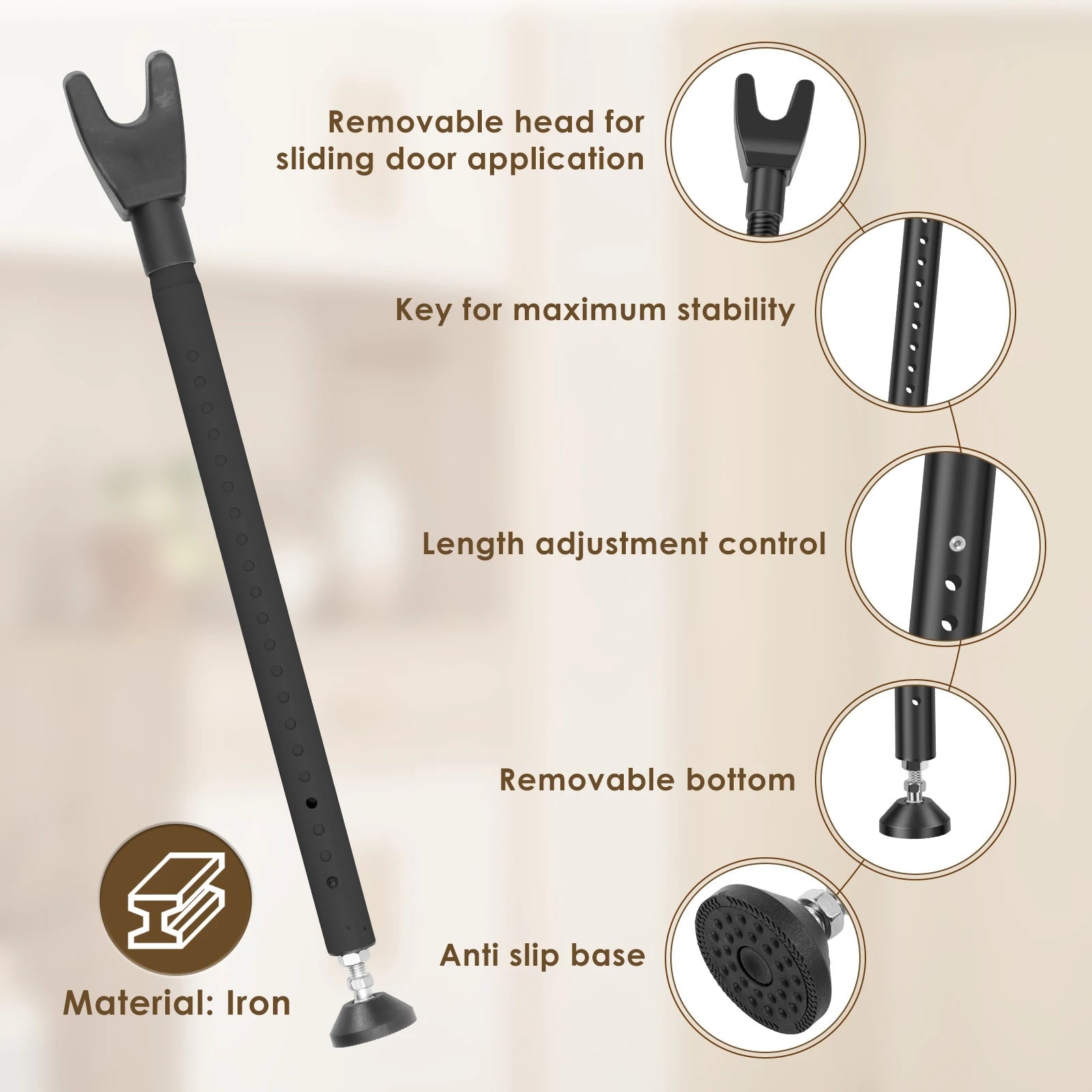 Door Security Bar 44-55 Inch Adjustable Door Security Bar Home Security Door Stopper Door Security 3 in 1 Door Jammer Security - thewrightstore