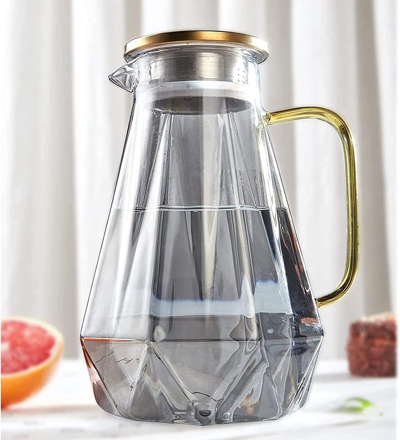 DUJUST 68 Oz Black Diamond Glass Pitcher with Lid - Elegant Water Carafe with Handle for Iced Tea, Beverages, and Hot/Cold Coffee, High Durability Decorative Design - thewrightstore