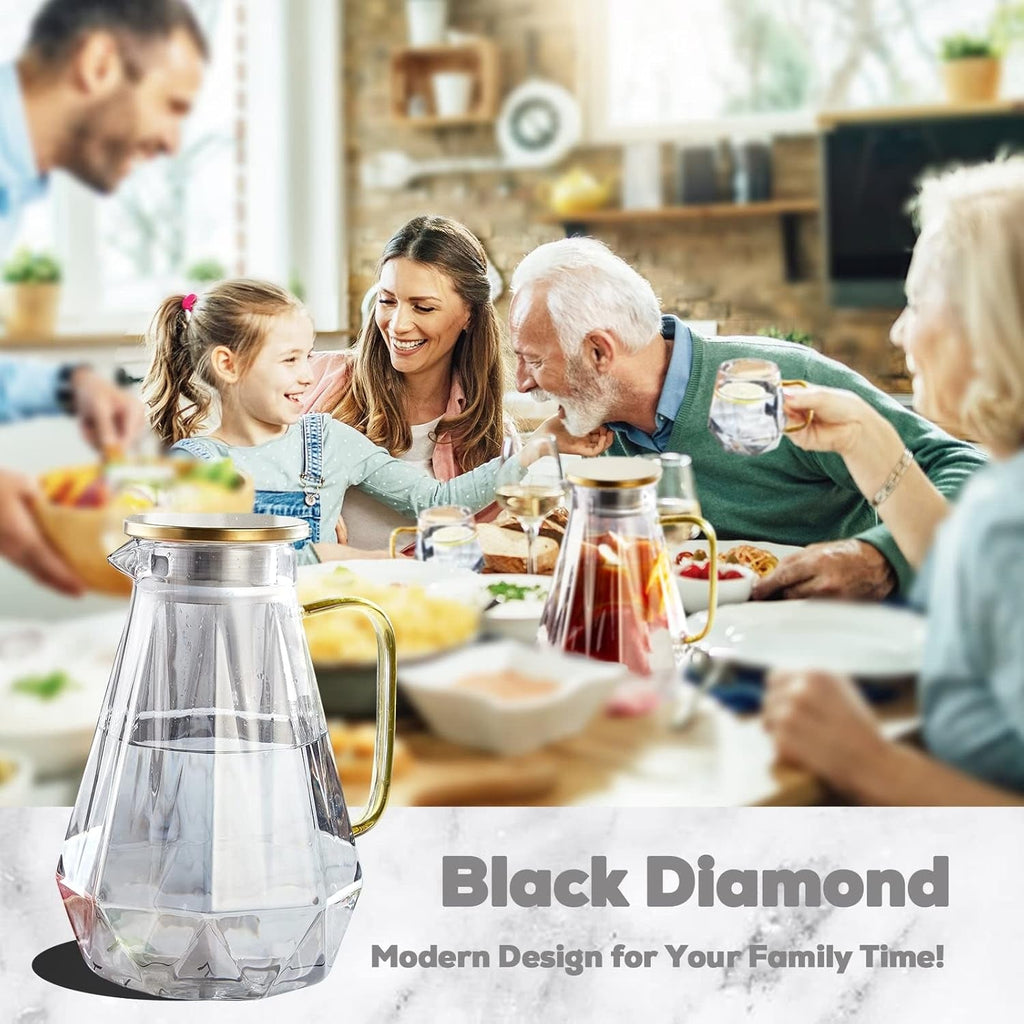 DUJUST 68 Oz Black Diamond Glass Pitcher with Lid - Elegant Water Carafe with Handle for Iced Tea, Beverages, and Hot/Cold Coffee, High Durability Decorative Design - thewrightstore