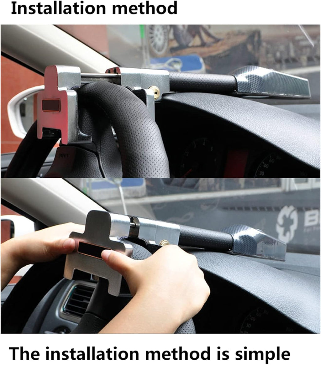 Amorin Heavy-Duty Steering Wheel Lock with Alarm and Light - Car Security Anti-Theft Device for Vehicles and SUVs in Black and Silver