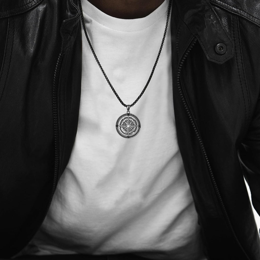 925 Sterling Silver Compass Pendant Necklace - Graduation Jewelry Gift for Men and Women