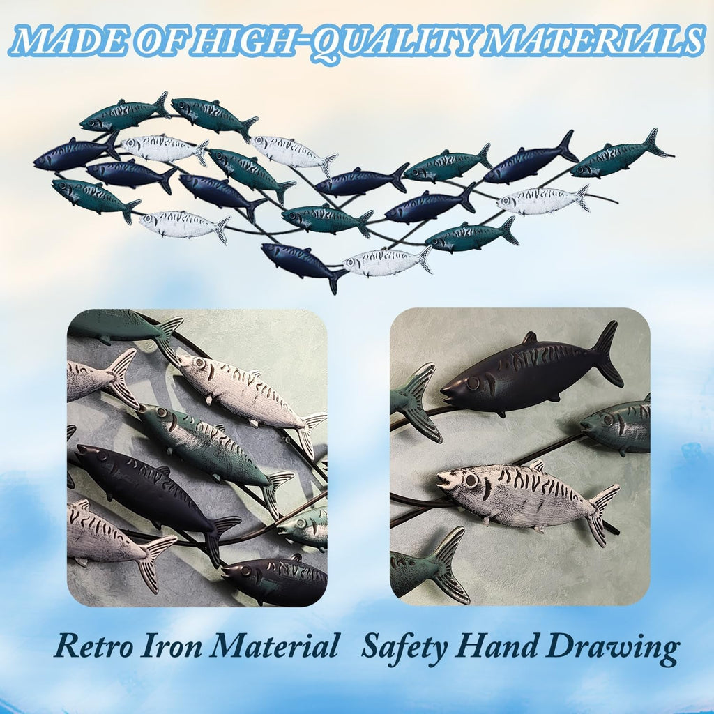 Edaknez Large Metal Fish Wall Art - Coastal Nautical Ocean Decor for Living Room and Bedroom (59 x 16 Inches) - thewrightstore