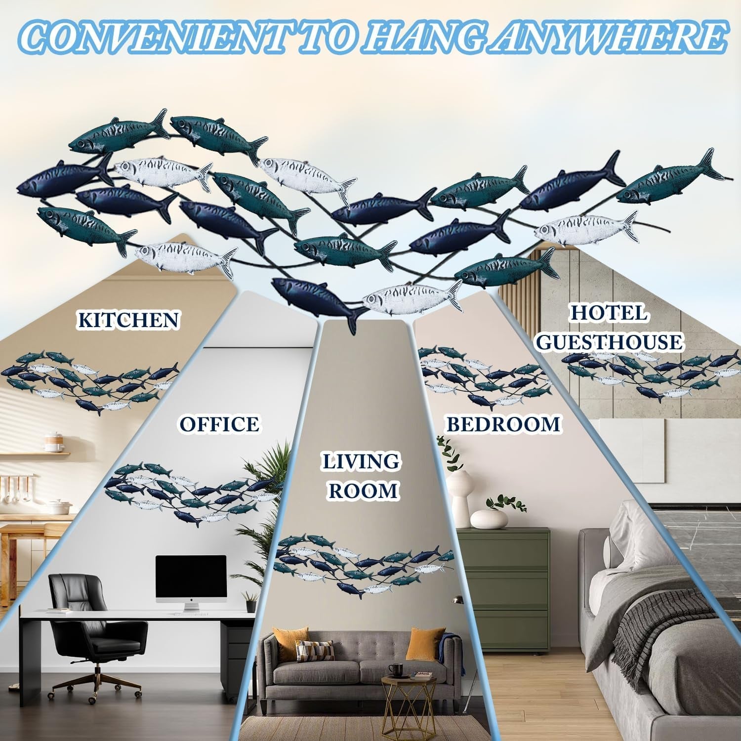 Edaknez Large Metal Fish Wall Art - Coastal Nautical Ocean Decor for Living Room and Bedroom (59 x 16 Inches) - thewrightstore